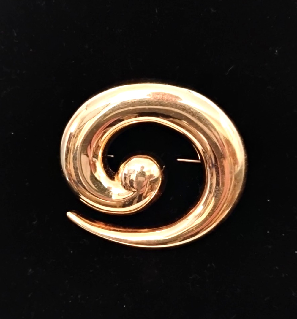 Vintage Monet Gold Tone 2" Swirl Brooch Bold Statement Abstract Signed